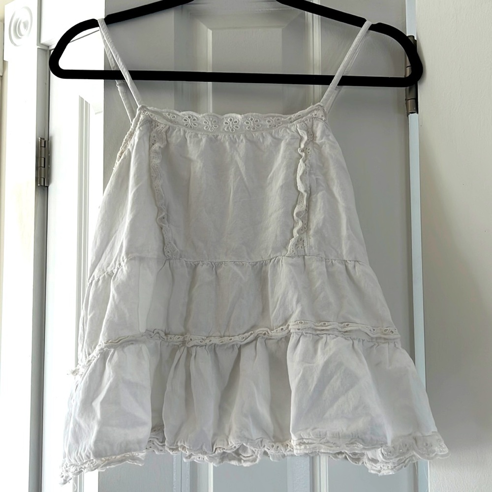 White Floral Linen Tank